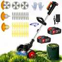3-in-1 Cordless Weed Wacker Electric Weed Eaters, Lightweight Stringless Grass Trimmer Edger Brush Cutter with 2 Batteries, 32 Blades & Wheels for Yard Garden Lawn, 35 inches