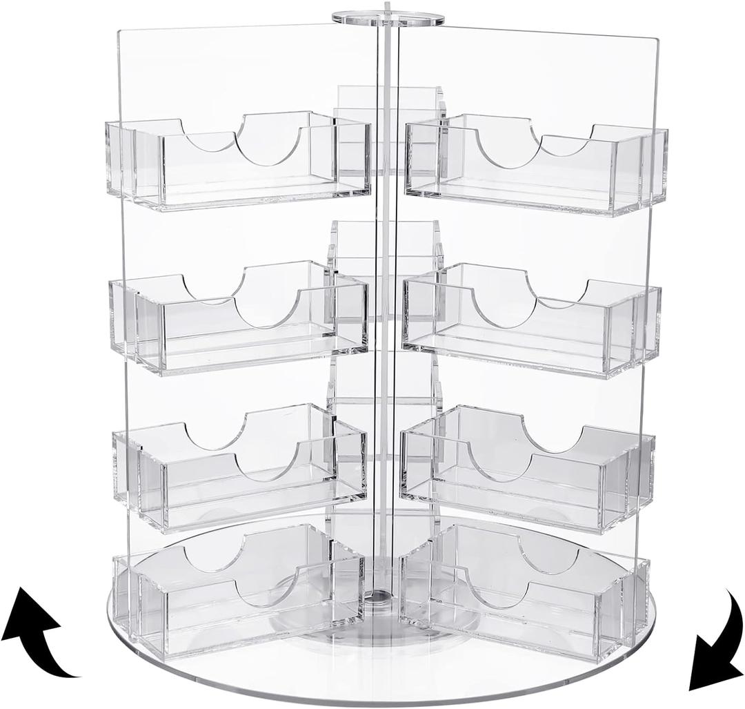 Qunclay 24 Pocket Acrylic Rotating Business Card Holder Desk Multi Clear Spinning Slot Card Display Plastic Sticker Holders Organizer Multiple Pocket Rotating Countertop for Tabletop Office Home Desk