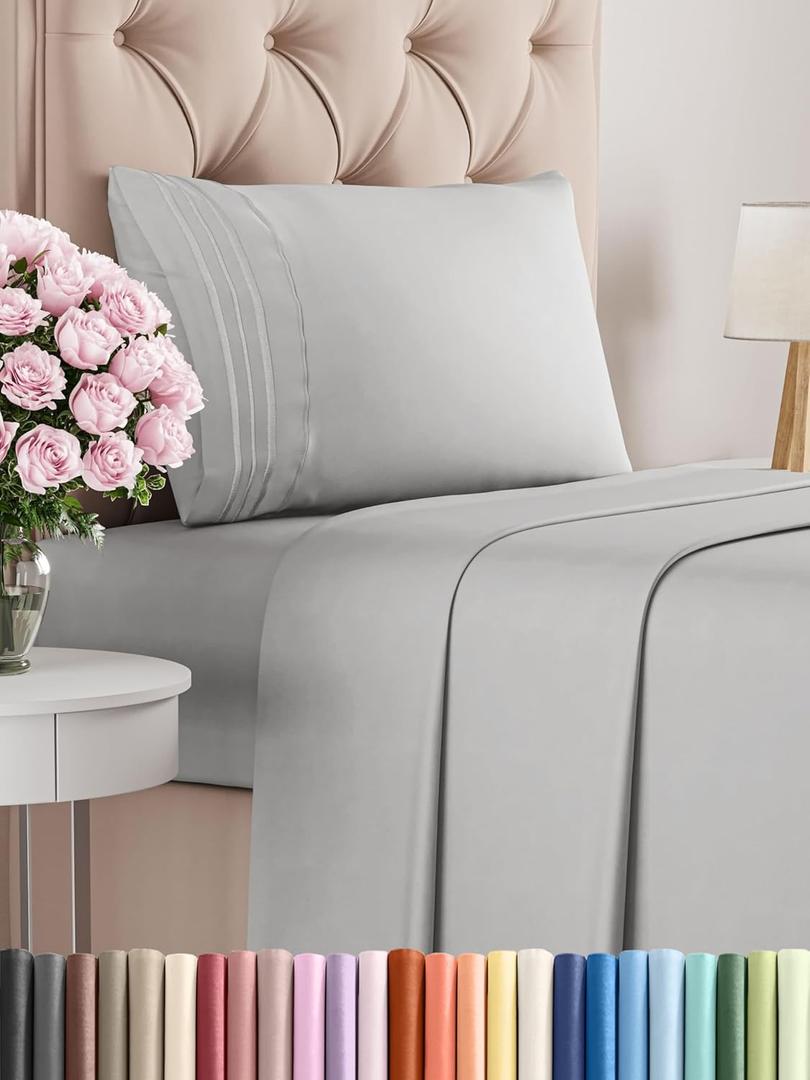 Twin XL Size 3 Piece Sheet Set - Comfy Breathable & Cooling Bed Sheets Set - Hotel Luxury Bedding for Women, Men, Kids, Teens, Boys & Girls - Deep Pockets, Soft, Wrinkle Free - Oeko-Tex - French Grey