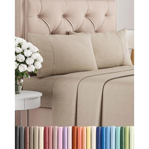 Full Size 4 Piece Sheet Set - Comfy Breathable & Cooling Bed Sheets Set - Hotel Luxury Bedding for Women, Men, Kids, Teens, Boys & Girls - Deep Pockets, Soft & Wrinkle Free - Beige (Heathered Sheets)