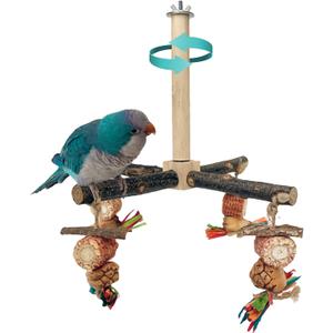Bird Perch 360 Rotating Perch with Natural Chew Toys - Spinning Bird Toys Cage Accessories- Parrot Wooden Stand for Small and Medium Birds (Parakeets, Budgies, Cockatiels, Conures, Finches)