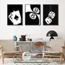 3Pcs Black and White Poker Dice Canvas Wall Art Lucky You Poster Prints Trendy Funky Preppy Y2K 8 Ball Pictures Artwork Aesthetic Painting for Game Room Apartment Dorm Decor 12x16in Unframed