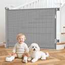 55 Inch Retractable Baby Gates Extra Wide, 41 Inch Reinforced Extra Tall Gate Mesh Safety Gate for Kids Pets, Retractable Dog Gate Baby Retractable Gate for Stair Hallway Doorway Indoor Outdoor, Gray