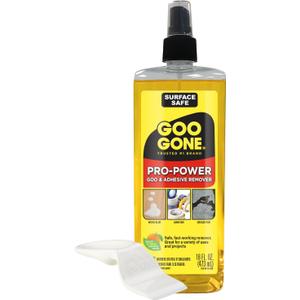 Goo Gone Spray Pro-Power Adhesive Remover with Scraper, Professional Strength, Easily Removes Wood Glue, Grease, Tar, Stickers, Goos, Wet Paint & Grime, Surface Safe, Fast Working, 16 Fl Oz