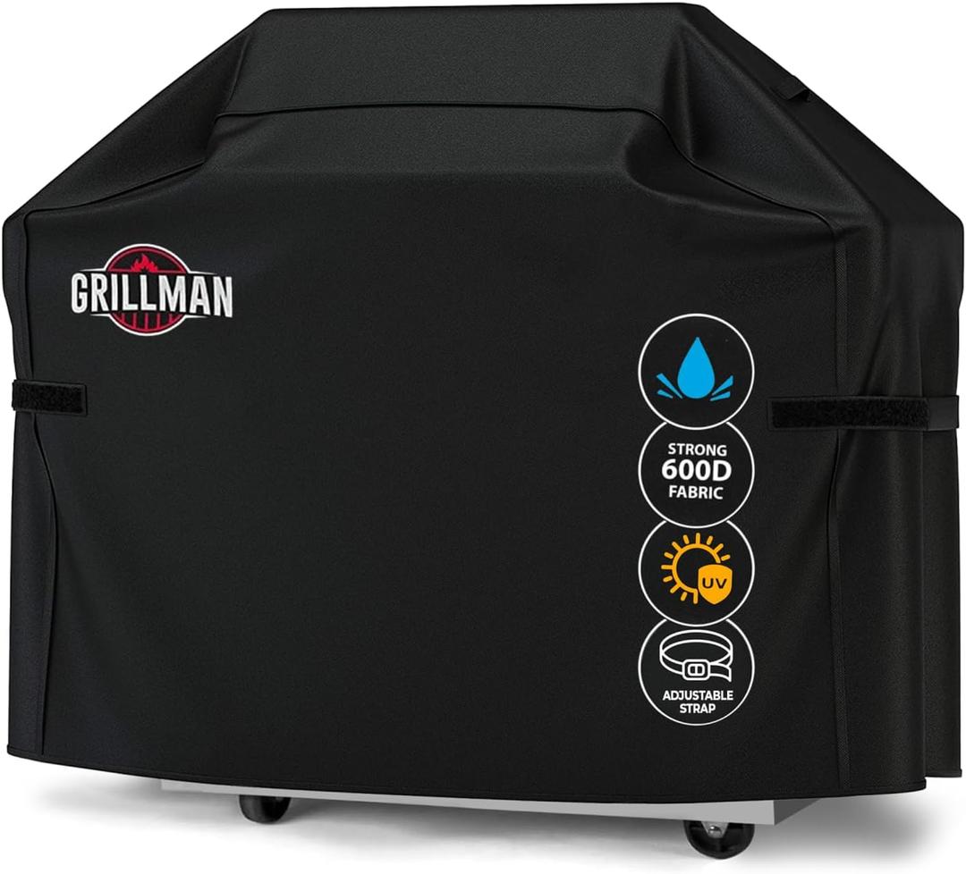 Grillman Heavy Duty BBQ Grill Cover for Outdoor Grill, 72 Inch Waterproof, Weather Resistant, UV & Fade Resistant with Adjustable Straps Gas Grill Cover for Weber, Genesis, Charbroil, etc. Black