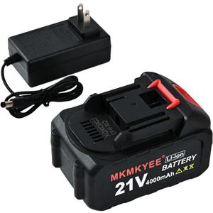 21V Lithium Battery and Charger Cord, 4.0 Ah Battery with Charger Adapter Led Indicator Compatible for Cordless Tiller Cultivator