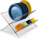 Youeon Foldable Dish Drying Rack with Drip Tray, Stainless Steel 2 Tier Dish Drainer Rack, Collapsible Dish Drainer, Folding Dish Rack for Kitchen Sink, Countertop, Cutlery, Plates, Dishes, 16.5"L x 12.2"W x 9"H