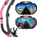 Snorkel Set Adults Snorkeling Gear Anti-Fog Panoramic View Swim Mask Dry Top Snorkel Kit with Carry Bag for Snorkeling Scuba Diving Swimming Travel