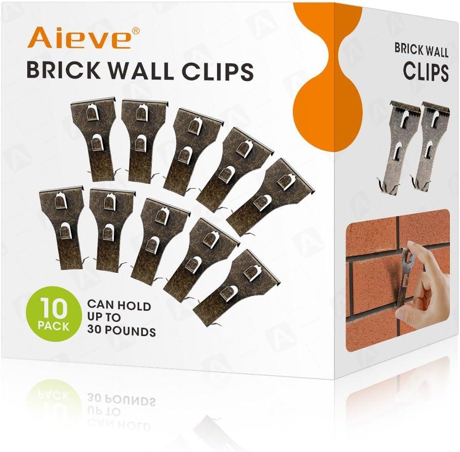 AIEVE Brick Wall Clips, 10 Pack Brick Hooks Brick Hangers for Hanging Outdoors No Drill, Fit 2-1/4 to 2-2/5inch Wall