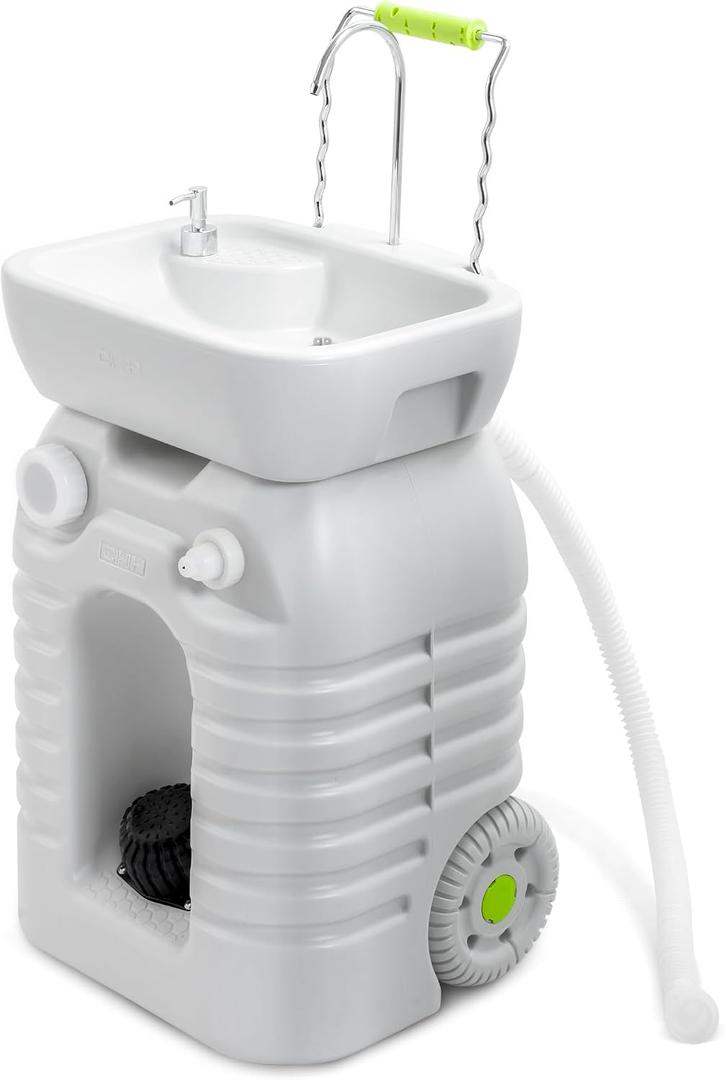 YITAMOTOR Rolling Portable Camping Sink, 45L Handwashing Station with Adjustable Basin, Soap Dispenser, Metal Handle & Large Wheels, Outdoor Washing Stand for Camping, Garden, Worksite, Travel, 11.9Gal