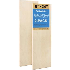 Falling in Art Unfinished Birch Wood Panels Kit for Painting, Wooden Canvas 2 Pack of 6x24 Studio 3/4" Deep, Cradle Boards for Pouring, Art, Crafts, Burning and More
