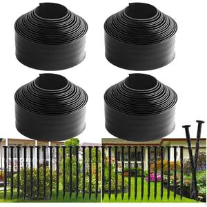 Landscape Edging 4Pack, 4in Tall-132FT Length Garden Edging with 120pcs Spikes, Plastic No Dig Edging for Landscaping, Garden Edging Border for Lawn, Flower Bed, Yard Pathway
