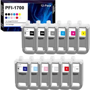 PFI-1700 Pigment Ink Cartridge Replacement for Canon imagePROGRAF Pro2000 2100 Pro 4000s 4100 6000s 6100 6100S 4100S Printer, 12-Pack (MBK, PBK, C, M, Y, R, GY, B, PGY, PC, PM, CO)