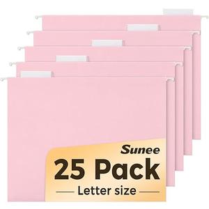 SUNEE 25 Pack Hanging File Folders, Pink Folders, Hanging File Folders Letter Size with 1/5-cut Tabs, Stay Organized for Your Home and Office Bulk File and Documents