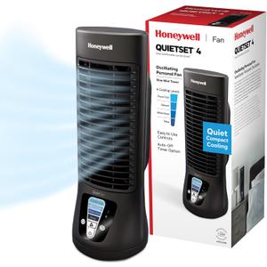 Honeywell QuietSet Personal Table Fan, Oscillating Personal Desk Fan with Quiet Operation, 4 Levels of Power and Sound, Black, HTF210B, 1 Pack