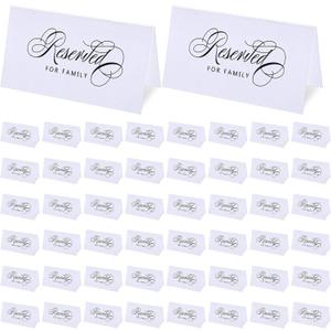 50 Pcs Small Reserved Signs for Wedding, 3.94x3.54 Inches White Tented Place Cards Double Sided Reserved Table Signs Seating Sign for Parties Reception
