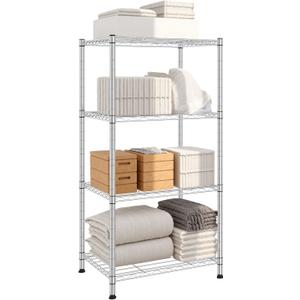 Land Guard 4 Tier Storage Racks and Shelving - Heavy Steel Material Pantry Shelves - Each Unit Loads 350 Pounds Wire Shelf, Suitable for Warehouses, Closets, Kitchens (4-Tier, 44" H16L12W) (16L x 12W x 44H4-Tier, Chrome)