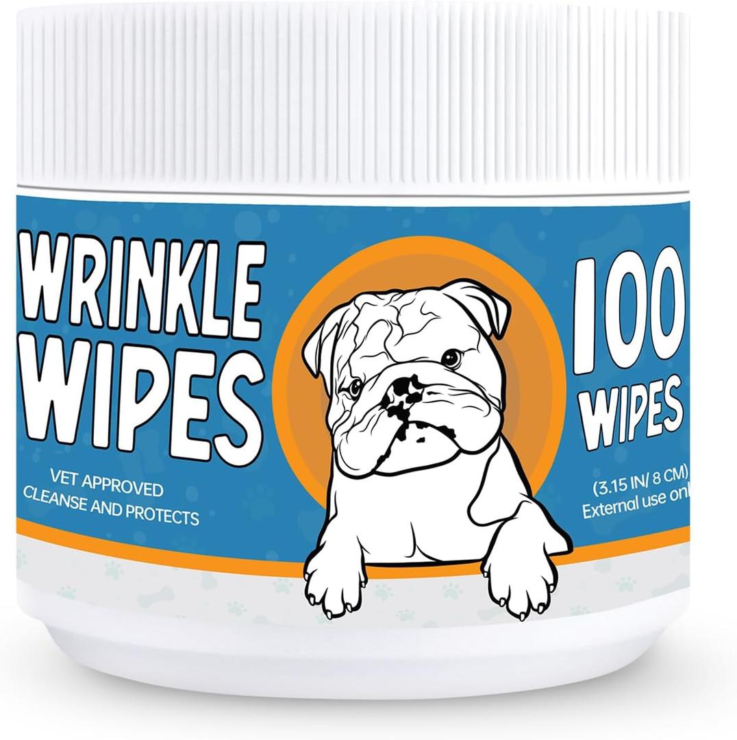 Bulldog Wrinkle Wipes for Dogs  Deodorizing & Soothing with Honeysuckle Extract  Non-Irritating, Cleans Wrinkles, Folds, Paws & Tail Pockets  for Bulldogs, Pugs & Frenchies (100 Count)