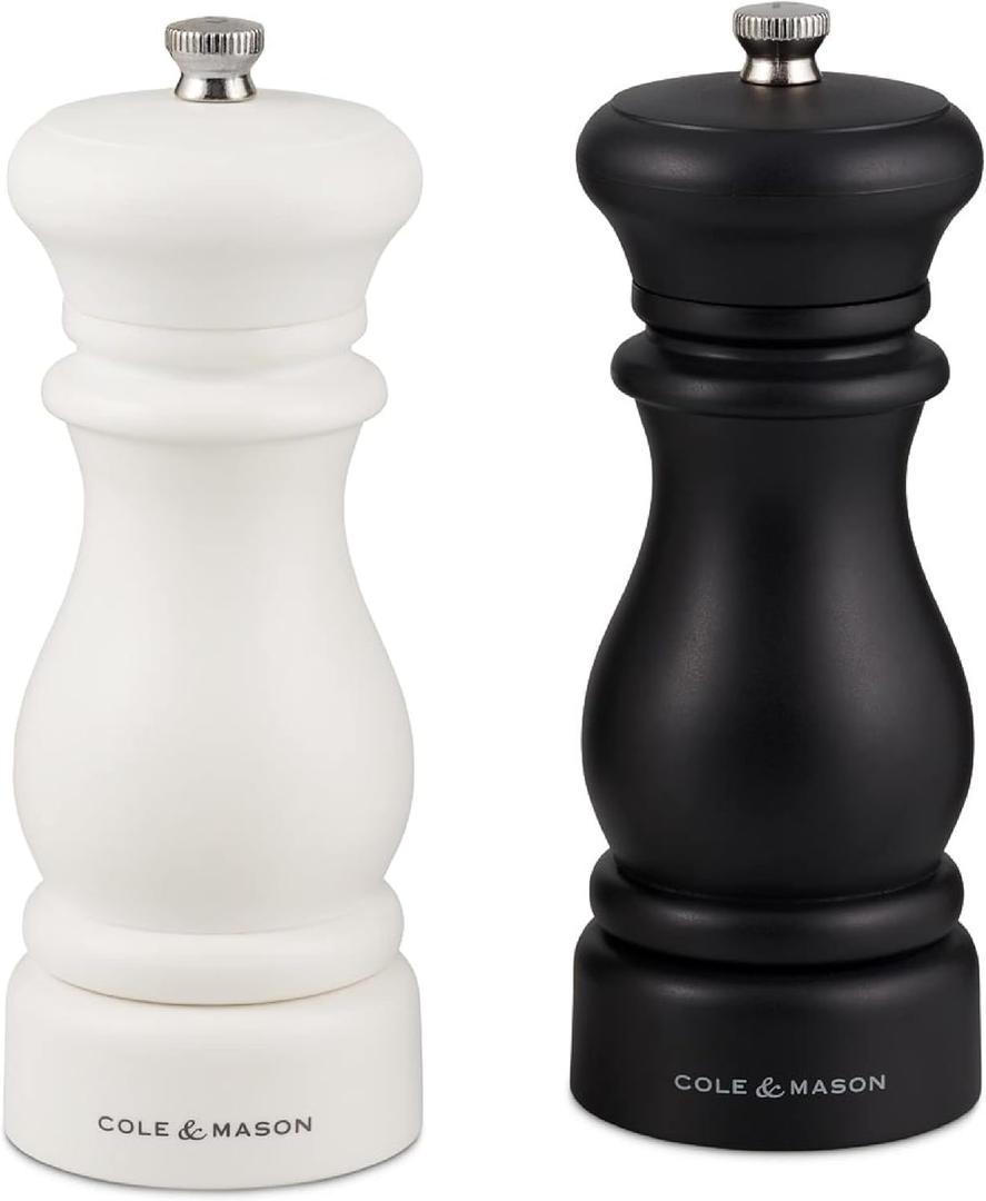 Cole & Mason Southwold Classic Salt & Pepper Mill Gift Set - Salt and Pepper Grinders with a Matte Finish - Adjustable & Refillable Mills - Hand Wash Kitchen Tool - Black/White