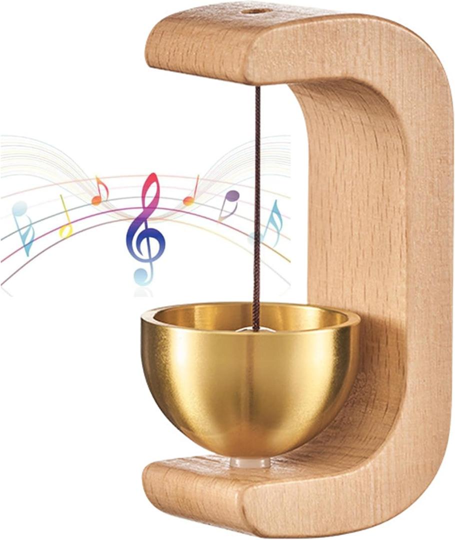 Shopkeepers Bell for Door Opening Magnetic Wood Doorbell with Brass Bell Door Chime for Entrance, Wall, Store, Wardrobe, Fridge (Beech)