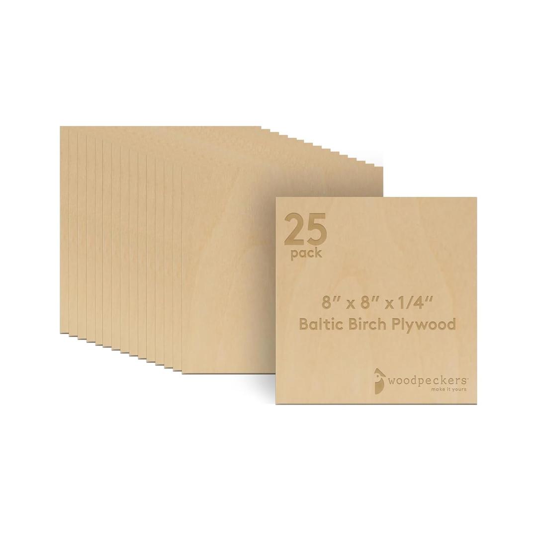 12 mm Baltic Birch Plywood 1/2 x 8 x 8 Inch, Box of 2 B/BB Grade Craft Wood, Stronger Than Basswood Sheets, for Laser, CNC Cutting and Wood Burning, by Woodpeckers