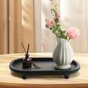 Wooden Decorative Tray for Home Decor, Beaded Black Oval Tray Decor for Coffee Table, Rustic Wood Serving Trays Farmhouse Centerpieces for Living Room Kitchen Counter (Black Oval)