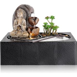 Dyna-Living Water Fountains Indoor Small Tabletop Water Fountain Waterfall Fountain with Zen Garden LED Warm Light Buddha Fountains Indoor for Home Zen Room Decor