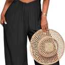 Nimsruc Womens Jumpsuit Casual Loose Sleeveless Adjustable Spaghetti Straps Wide Leg Pants Baggy Overalls With Pockets (Large, 730-Black)