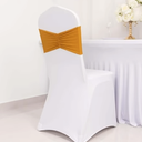Moukeren 100 Pcs Spandex Chair Sashes Bows Chair Bands Slider Sashes for Chair Covers Elastic Chair Bands Ties Ribbon Chair Decorations for Wedding Party Events Ceremony Birthday Banquet(Gold)