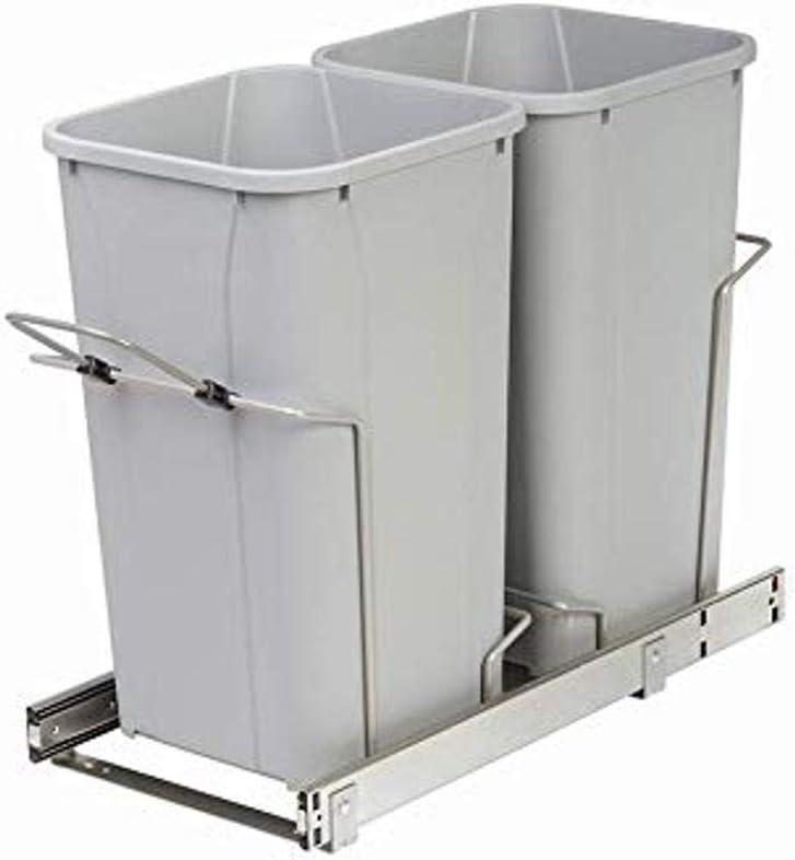 Knape & Vogt Platinum 11 in. x 22 in. x 18.75 in. 27 Qt. in-Cabinet Double Soft-Close Bottom-Mount Pull-Out Trash Can