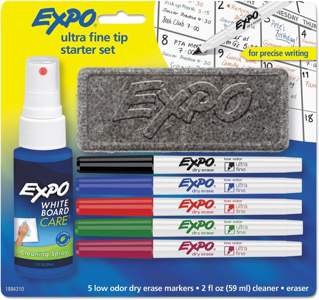 Expo 1884310 Low-Odor Dry-Erase Marker Starter Set, Ultra Fine, Assorted, 5/Set