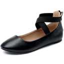 DREAM PAIRS Women's Comfortable Fashion Elastic Ankle Straps Flats Shoes (12, Black/Pu)