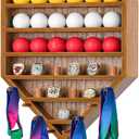 Golf Ball Display Case with Championship Rings Medals Holder, Solid Wooden Wall Mount Golfball Storage Box for Collectors and Autographed Balls, Rings, Medals, Trophies Brown