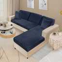 NAISI Sectional Couch Covers 6 Pieces Velvet Couch Cushion Covers L Shape Soft Stretch Sofa Slipcovers with 2pcs Pillowcases for Left/Right Chaise Sectional Couch(2 Seater+1 Chaise+3 Back,Navy)