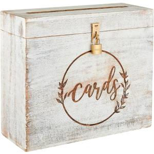 Wedding Card Box with Card Slit and Lock 12"X10"X4.5"- Gift Wishing Well Card Box for Weddings, Receptions, Birthdays, Graduations, Baby Showers, Honeymoon Funds WBKH (White)