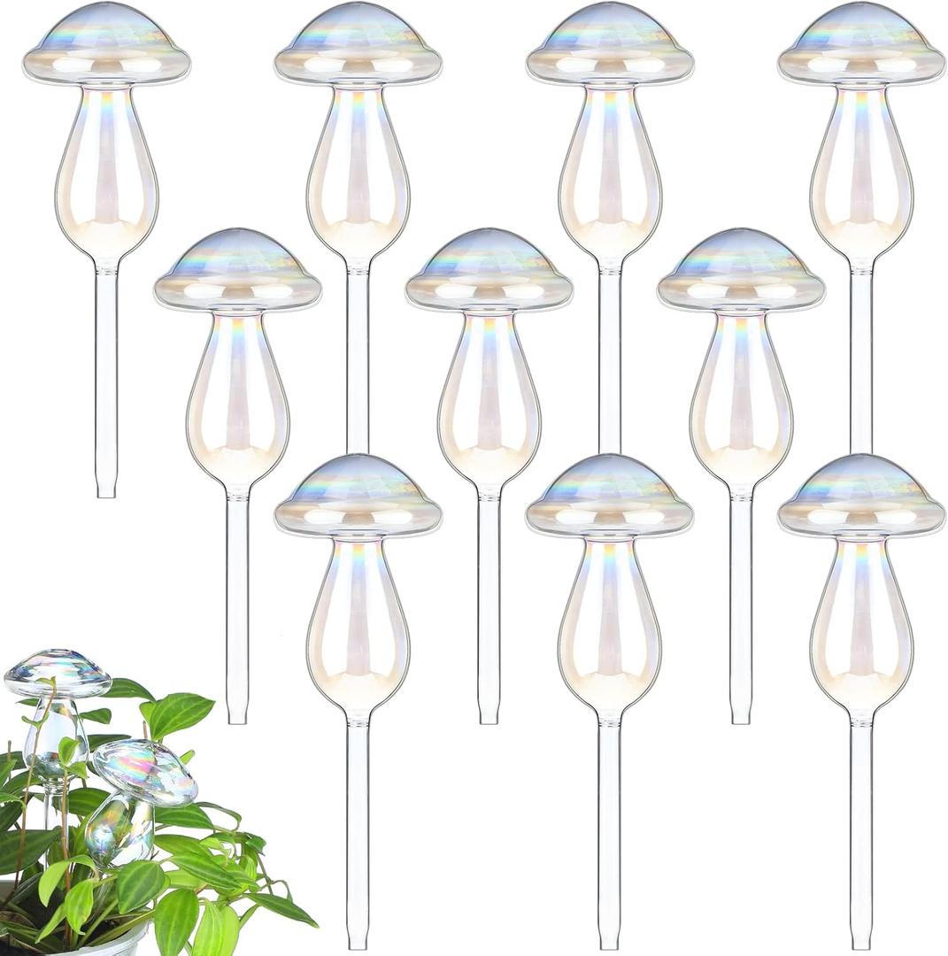 meekoo 10 Pcs Plant Watering Globes Glass Watering Globes for Outdoor Self-Watering Planter Insert Device with Mushroom Rainbow Gradient for Outdoor Indoor Pot Vacation Water Conservation(Mushroom)