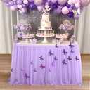 9ft Purple Butterfly Table Skirt for Butterfly Theme Baby Shower Gilrs Tulle Tutu Table Skirt for Butterfly Birthday Party Wedding Cake Dessert Table Decorations