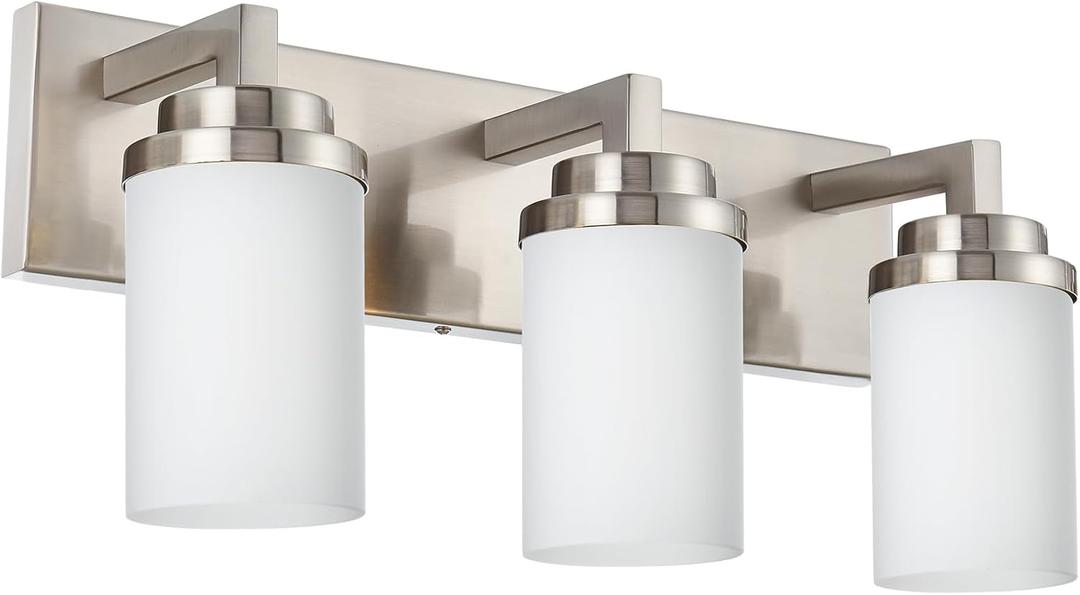 3-Lights Vanity Bath Light with Opal White Glass Shades, Modern Bathroom Lighting Over Mirror Brushed Nickel for Kitchen Hallway Bedroom Foyer