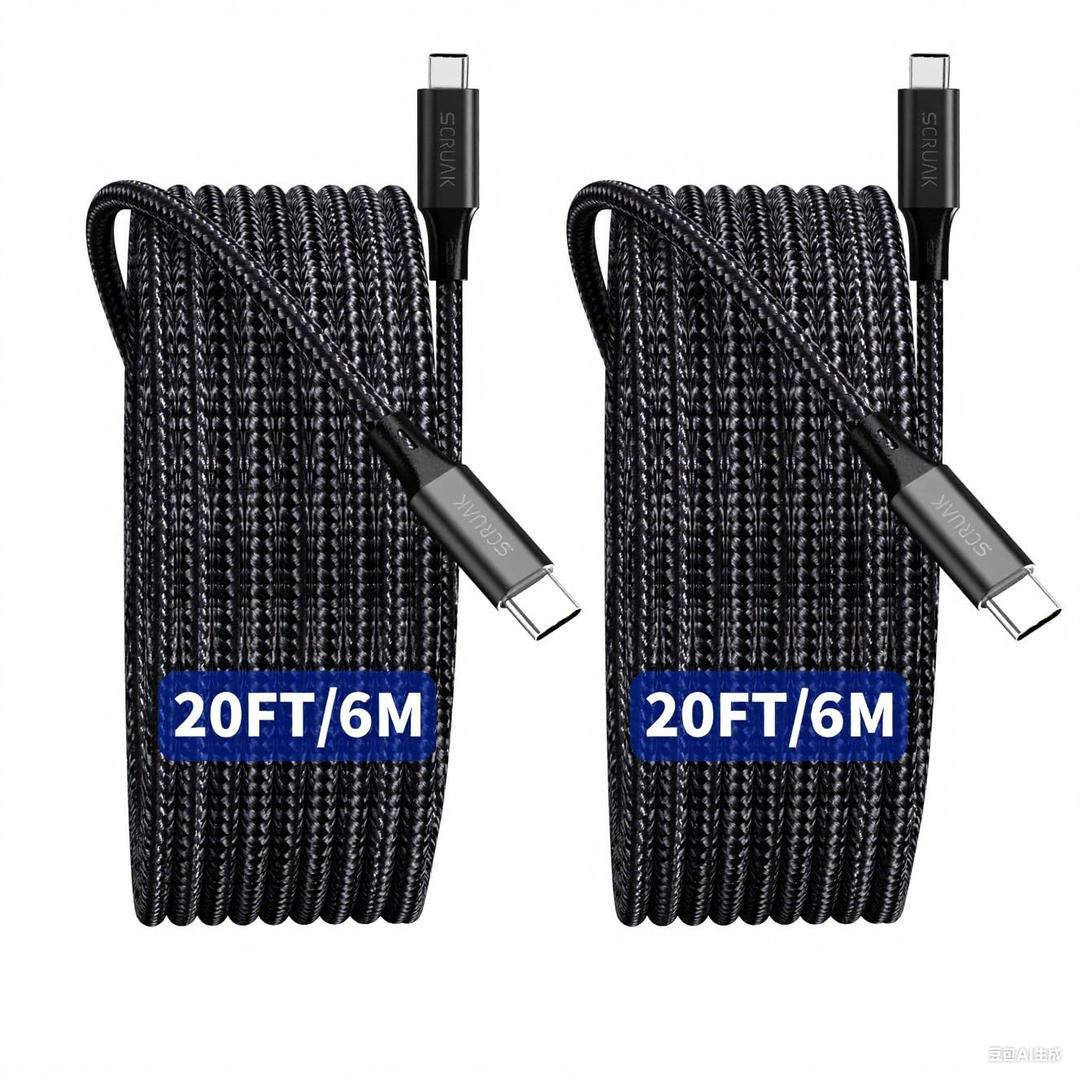 2-Pack Extra Long iPhone 16 17 Charger Cable 20Ft, 20Feet USB C to C Cable Fast Charging Nylon Braided iPhone 16 17 USB C Charger Cord for iPhone 16,17 Air,16/17 Pro,16/17 Pro Max/iPad Pro/Air/Min6