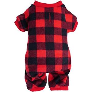 Topbuti Pet Christmas Pajamas Red Black Buffalo Plaid Jumpsuit Dog Cat Soft Winter Clothes Puppy Doggie Checkered Sweater Apparel (L)