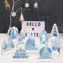 9pcs Frozen Themed Wooden Happy Birthday Signs Centerpieces for Girls' Birthday Party Table Decorations (Blue and White)