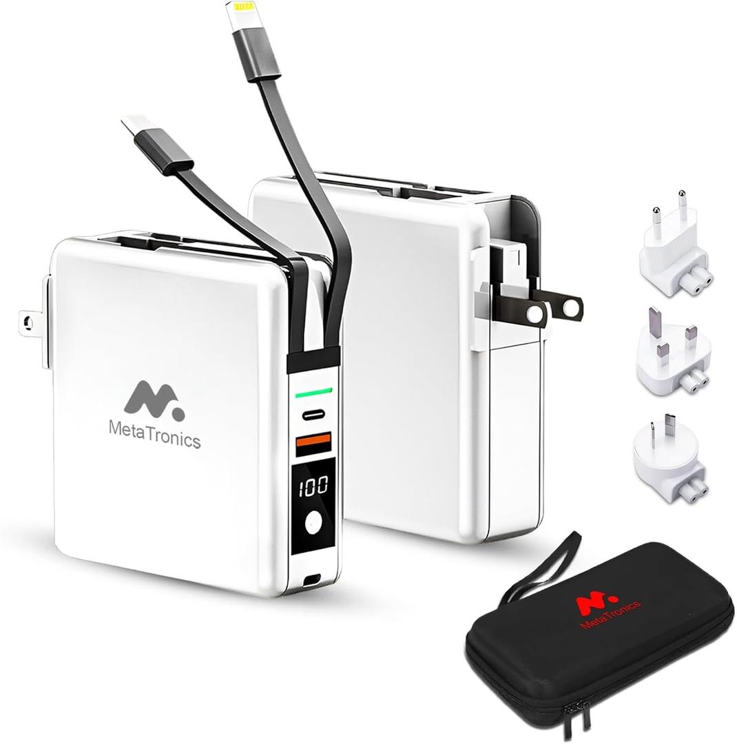5in1 Omni Charger Fast Charging Power Bank with Global Adapter Kit | Travel Charger Powerbank Features Wall Charging, Wireless Charging, 10,000mAh Portable Battery, and 4 Travel Adapters