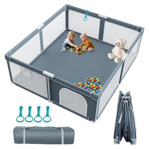 Foldable Baby Playpen - 71"79" Collapsible Play Pen for Babies and Toddlers - Indoor Outdoor Travel Playpen - Sturdy with Mesh View Portable Play Yard - Folding Play Pen with 4 Handles and Carry Bag