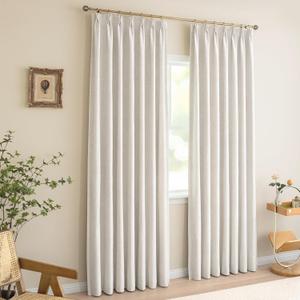 Pinch Pleated Linen Blackout Curtains 84 Inches Long Curtains for Bedroom, Thermal Room Darkening Curtains for Living Room, Luxury Window Drapes 2 Panels with Hooks, Beige