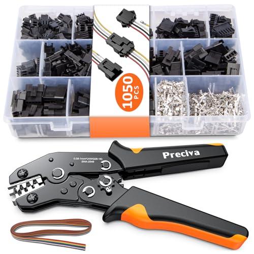 Preciva Crimping Tool Connector kit, 1050Pcs JST-SM Connectors Set, AWG28-18/0.08-1mm² Ratcheting Crimper Tool for Dupont, Molex, ATX, JST Series