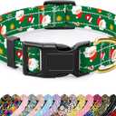 2 x Reflective Dog Collar, Cute Christmas Style Dog Collar for Small Dogs, Soft Nylon Puppy Collar for Boy and Girl Female Dog, Adjustable Heavy-Duty Pet Collars with Quick Release Buckle, Green (S (Neck 10-16", Width 3/4"))