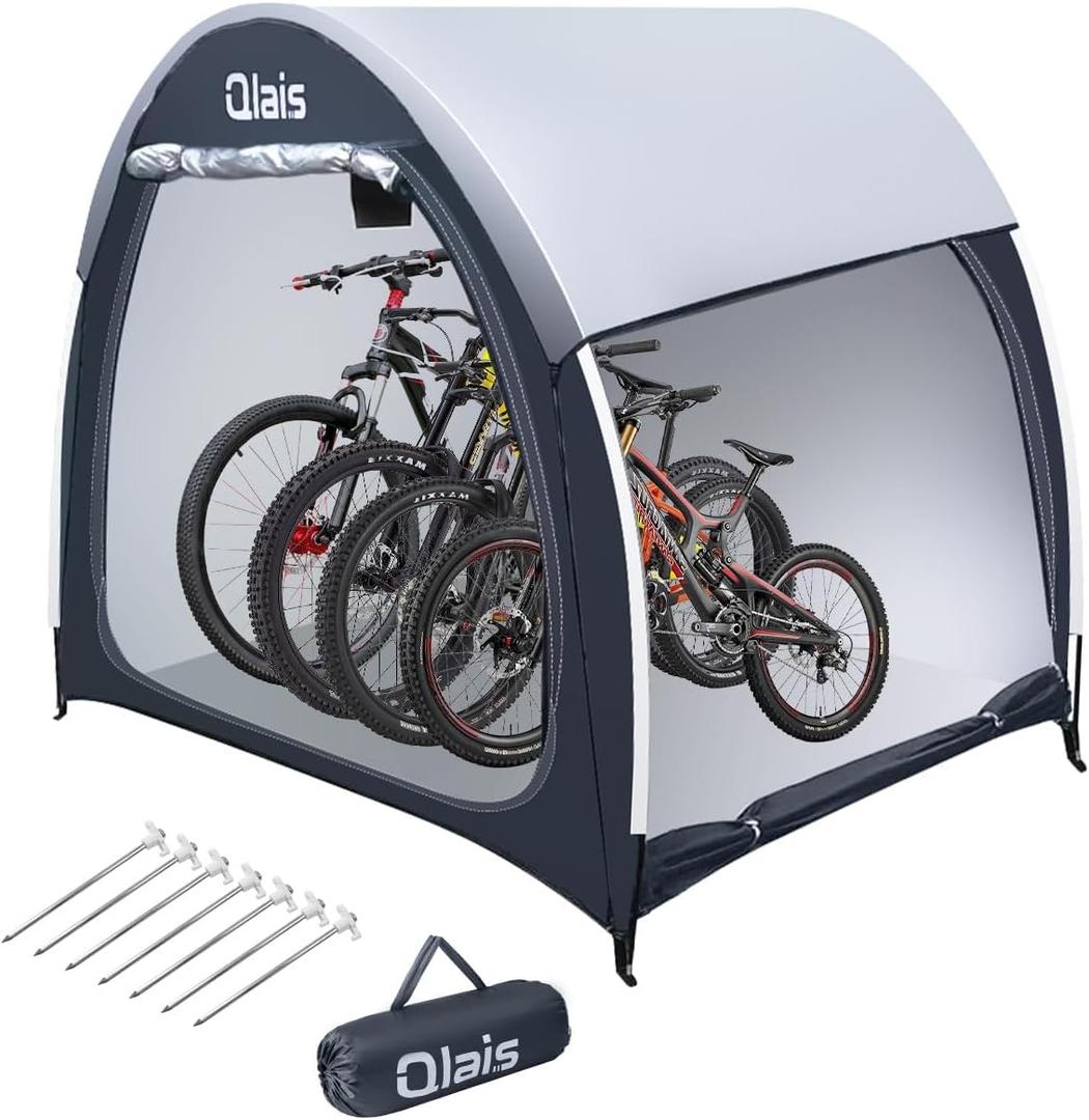 Outdoor Bike Storage Shed Tent, PU4000 3 Layer Sliver Coated Bike Cover with Protective Cover and Water Strap, Portable Bicycle Shelter (Extra Large)