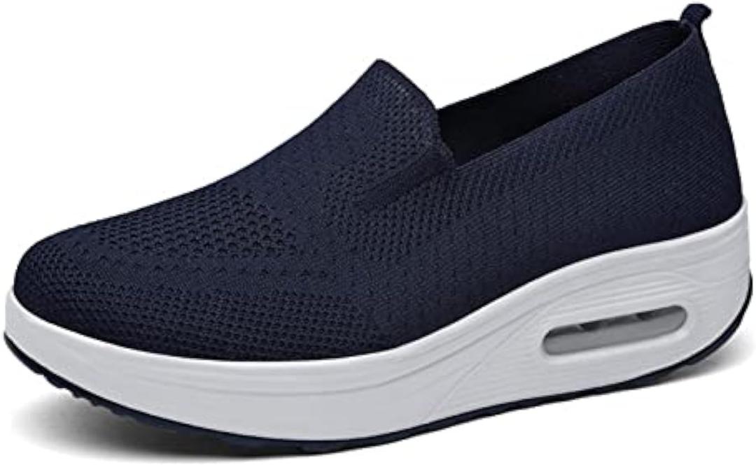Women's Orthopedic Anti-Slip Sneakers,Summer Wedge Air Cushion Breathable Mesh Slip On Walking Shoes,Casual Wedge Sneakers. (6, Blue)