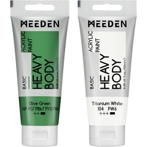 MEEDEN Acrylic Paint Olive Green: Bundled with Additional Titanium White Color - 100ml/3.38oz x 2 Bulk Heavy Body Acrylic Paint Tubes for Art Craft Painting