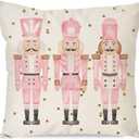PANDICORN Christmas Pillow Cover 18x18 Inch Pink Nutcracker Christmas Decor Outdoor Xmas Party Decorations Winter Holiday Pastel Decorative Throw Pillow Case for Home Living Room Bedroom Sofa Couch